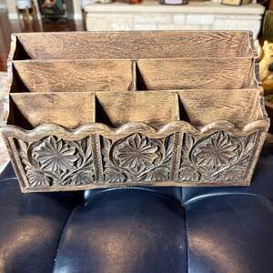 Vintage Lerner Faux Wood Floral Carved Mail Organizer and Storage